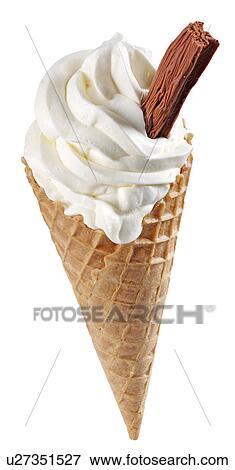 Vanilla Ice Cream Cone With Chocolate Flake on White - Non Exclusive View Large Photo Image Stock Photo - Vanilla Ice Cream Cone With Chocolate Flake on White - Non Exclusive. Fotosearch