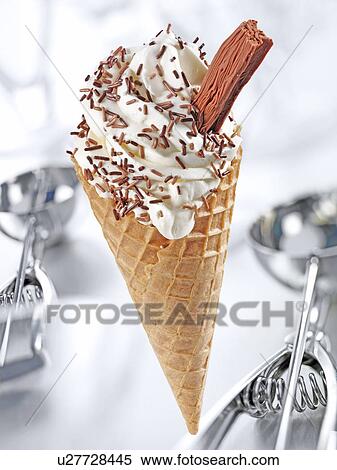 Vanilla Ice Cream Cone With Chocolate - Non Exclusive View Large Photo Image Stock Photography - Vanilla Ice Cream Cone With Chocolate - Non Exclusive. Fotosearch