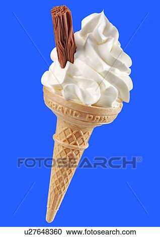 Vanilla Ice Cream Cone With Flake on Blue - Non Exclusive View Large Photo Image Stock Image - Vanilla Ice Cream Cone With Flake on Blue - Non Exclusive. Fotosearch