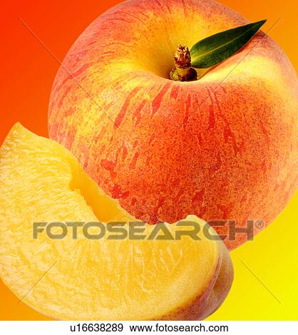 A peach and a slice View Large Photo Image Stock Photo - A peach and a slice. Fotosearch