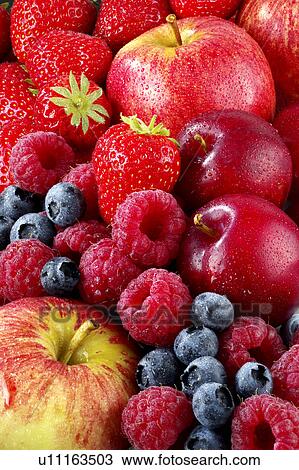 Stock Image - apples, plums, and summer fruits. Fotosearch