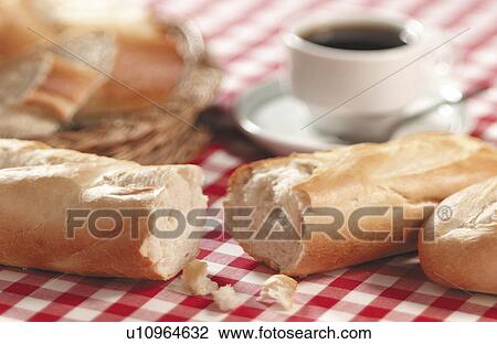 Stock Image - Baguettes and coffee. Fotosearch