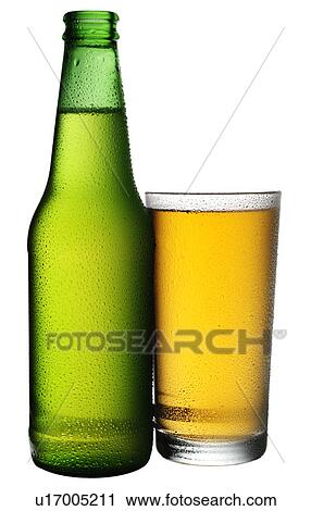 Stock Image - Beer Bottle And Glass on White - Non Exclusive. Fotosearch