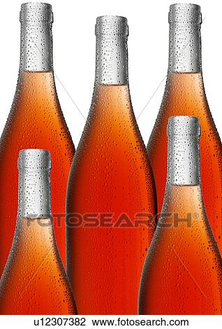 Stock Image - Bottles of Rose Blush Wine on White - Non Exclusive. Fotosearch