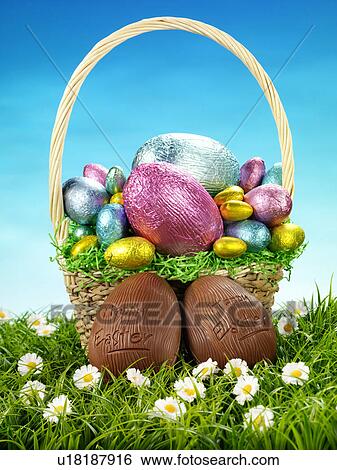 Chocolate Eggs in Basket - Non Exclusive View Large Photo Image Stock Photograph - Chocolate Eggs in Basket - Non Exclusive. Fotosearch