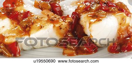 Stock Image - Cod and sauce. Fotosearch