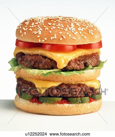 Double Decker Hamburger - Non Exclusive View Large Photo Image Picture - Double Decker Hamburger - Non Exclusive. Fotosearch