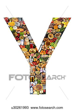 Stock Image - Foodfont Letter y on Black And White - Non Exclusive. Fotosearch