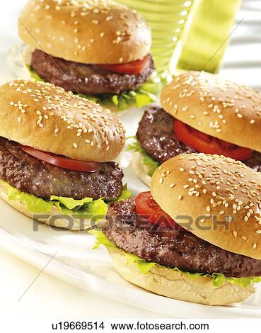 Picture - Four Hamburgers. Fotosearch
