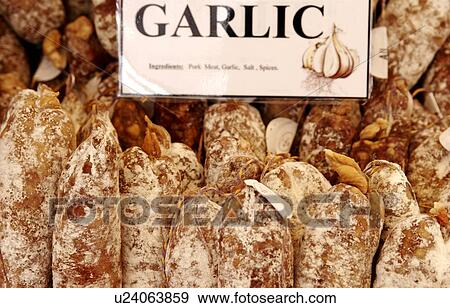 Stock Photo - French garlic pork sausages. Fotosearch