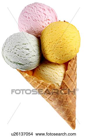 Ice Cream Scoops in Cone on White - Non Exclusive View Large Photo Image Picture - Ice Cream Scoops in Cone on White - Non Exclusive. Fotosearch