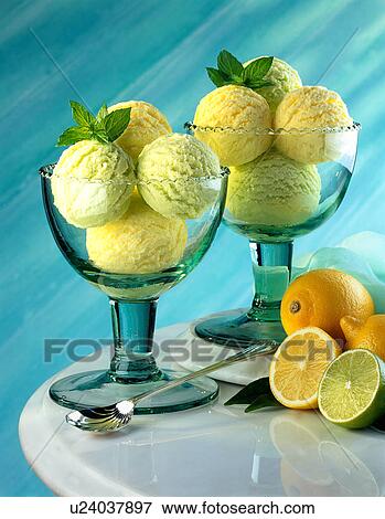 Stock Photo - Lemon and lime sorbet. Fotosearch