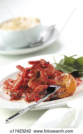 Stock Image - Marinated prawns. Fotosearch