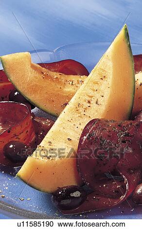 Stock Image - Melon and venison. Fotosearch