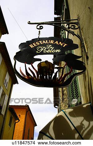 Picture - Metal restaurant sign, france. Fotosearch
