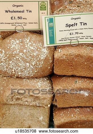 Organic Breads, Wholemeal Tin and Spelt Tin (Roman Marching Bread) View Large Photo Image Stock Photo - Organic Breads, Wholemeal Tin and Spelt Tin (Roman Marching Bread). Fotosearch