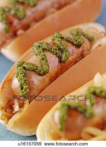 Pesto Hot Dog View Large Photo Image Stock Photo - Pesto Hot Dog. Fotosearch