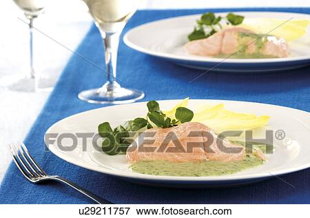 Stock Photo - poached salmon. Fotosearch