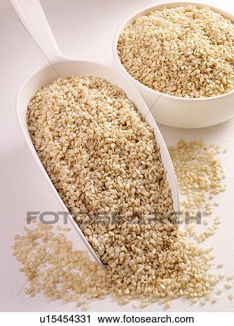 Stock Image - Sesame Seeds in Scoop - Non Exclusive. Fotosearch