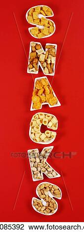 Stock Image - Snacks on Red - Non Exclusive. Fotosearch