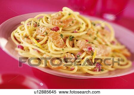 Stock Photography - Spaghetti With Salmon - Non Exclusive. Fotosearch