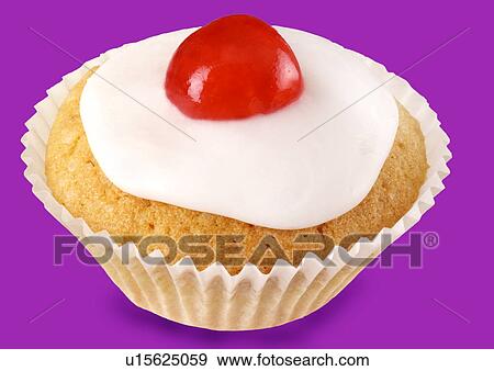 Stock Photo - Sponge Cupcake on Purple - Non Exclusive. Fotosearch