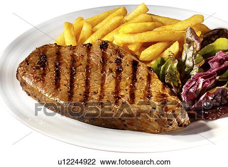 Stock Image - Steak And Chips on White - Non Exclusive. Fotosearch