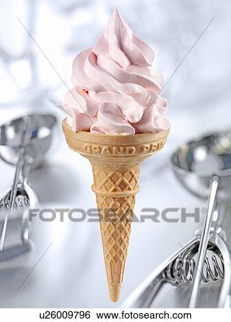 Strawberry Ice Cream Cone - Non Exclusive View Large Photo Image Stock Photograph - Strawberry Ice Cream Cone - Non Exclusive. Fotosearch