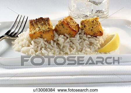 Picture - Thai salmon and coconut rice. Fotosearch