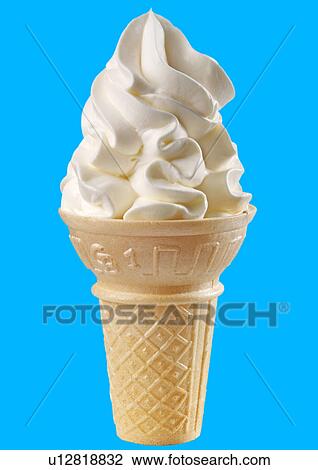 Stock Image - Vanilla Ice Cream Cone on Blue - Non Exclusive. Fotosearch