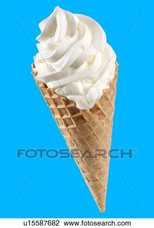 Stock Image - Vanilla Ice Cream Cone on Blue - Non Exclusive. Fotosearch