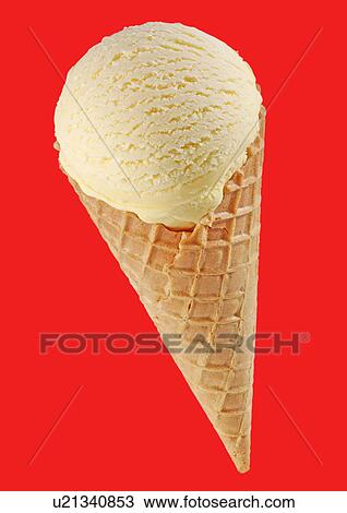 Stock Image - Vanilla Ice Cream Cone on Red - Non Exclusive. Fotosearch