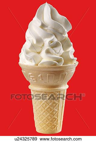 Stock Photo - Vanilla Ice Cream Cone on Red - Non Exclusive. Fotosearch