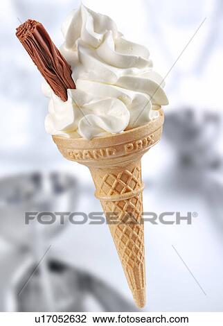 Stock Image - Vanilla Ice Cream Cone With Flake - Non Exclusive . Fotosearch
