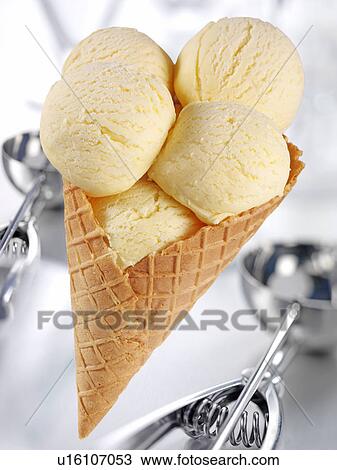 Vanilla Ice Cream Scoops in Cone - Non Exclusive View Large Photo Image Stock Image - Vanilla Ice Cream Scoops in Cone - Non Exclusive. Fotosearch