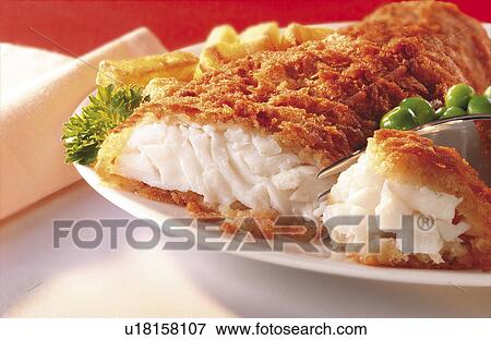Battered cod, chips, and peas View Large Photo Image Stock Photo - Battered cod, chips, and peas. Fotosearch