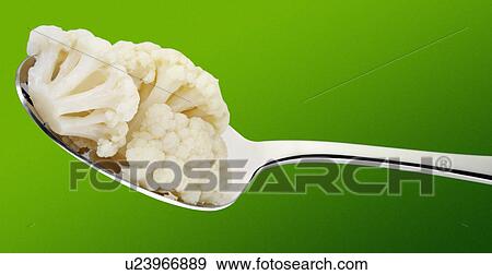 Stock Photo - Cauliflower on Spoon - Non Exclusive. Fotosearch