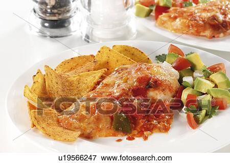 Stock Photo - chicken, salsa sauce. Fotosearch