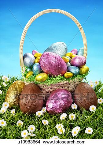 Chocolate Eggs in Basket - Non Exclusive View Large Photo Image Picture - Chocolate Eggs in Basket - Non Exclusive. Fotosearch