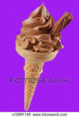 Chocolate Ice Cream in Cone With Chocolate Flake on Purple - Non Exclusive View Large Photo Image Stock Photo - Chocolate Ice Cream in Cone With Chocolate Flake on Purple - Non Exclusive. Fotosearch