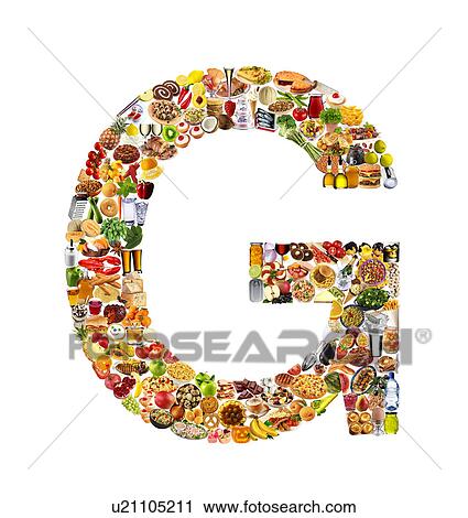 Stock Image - Foodfont Letter g on White - Non Exclusive. Fotosearch