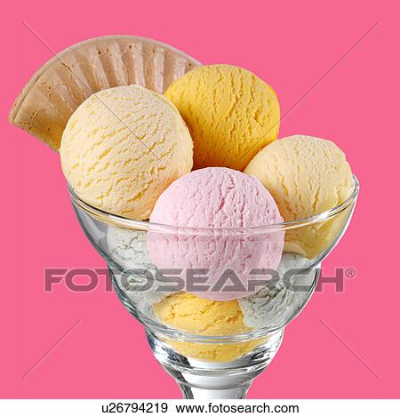 Stock Photo - Ice Cream ScoopSundae With Wafer on Pink - Non Exclusive. Fotosearch