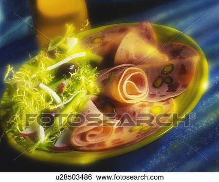 Stock Photograph - Mixed Salami sausage. Fotosearch