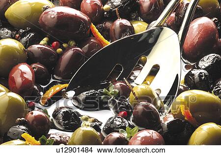 Picture - olives, oil. Fotosearch