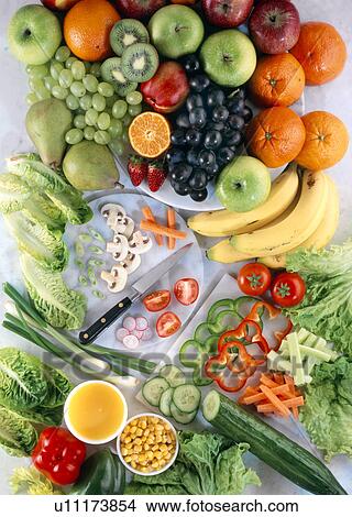 Picture - Overhead Fruit And Vegetables - Non Exclusive. Fotosearch