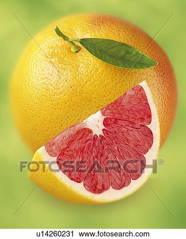Stock Image - Pink Grapefruit On Green - Non Exclusive. Fotosearch
