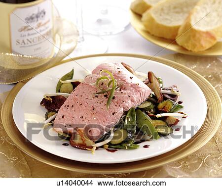 Picture - poached salmon. Fotosearch