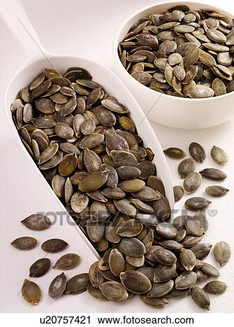 Stock Image - Pumpkin Seeds in Scoop - Non Exclusive. Fotosearch
