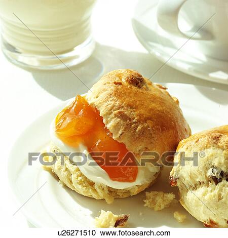 Stock Image - Salmon and cream cheese scone. Fotosearch