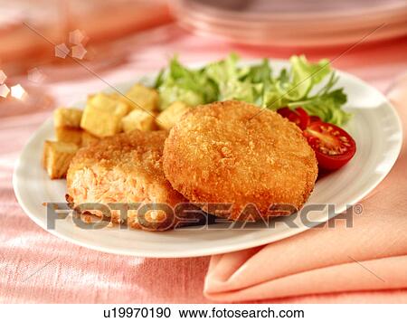 Stock Image - Salmon Fish Cakes - Non Exclusive. Fotosearch